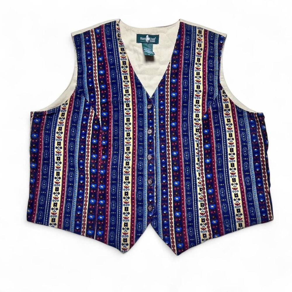Hunt Club 90s Vintage Floral Corduroy Tapestry Button Vest Western Cowgirl 1X